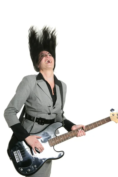 Femme d'affaires guitariste costume et rock — Photo