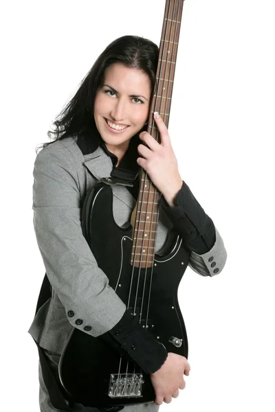 Traje de guitarrista mujer de negocios y rock — Foto de Stock