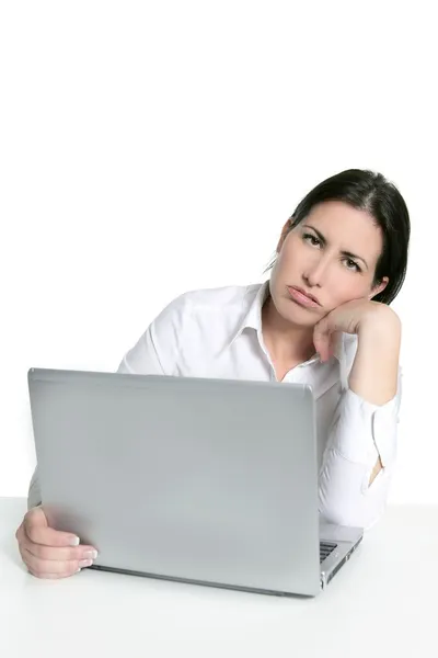 Irritado triste entediado mulher laptop computador — Fotografia de Stock