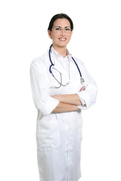 Bruneta pěkná doktor izolované na bílém — Stock fotografie