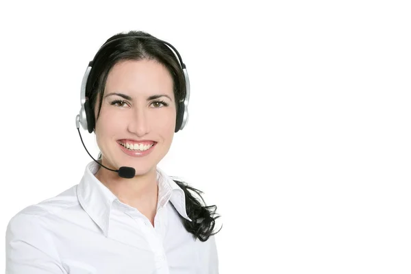 Brunette beautiful businesswoman and headset — Stock Photo, Image