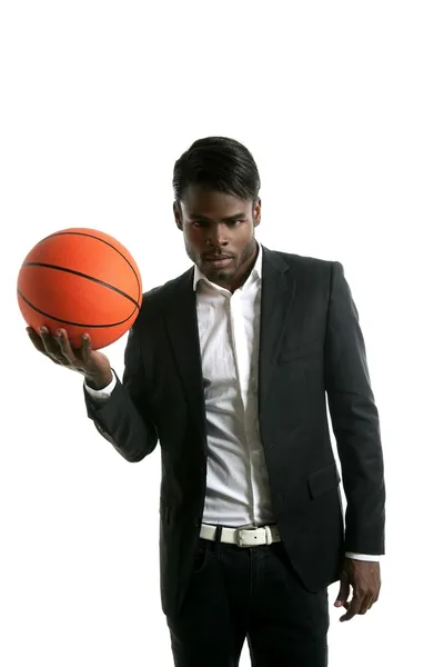 African american young businessman basketball ball — Stock Photo, Image