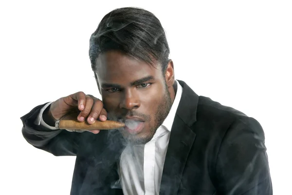 African american man smoking cigar portrait — Stock Photo, Image