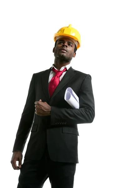 Афро-американських архітектор інженер жовтий hardhat — стокове фото