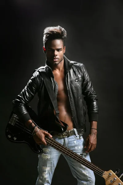 Afro american leather rock star musician — Stock Photo, Image