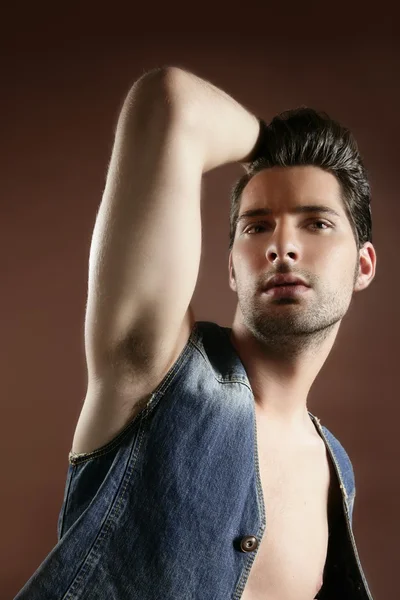 Denim handsome sexy young man portrait — Stock Photo, Image
