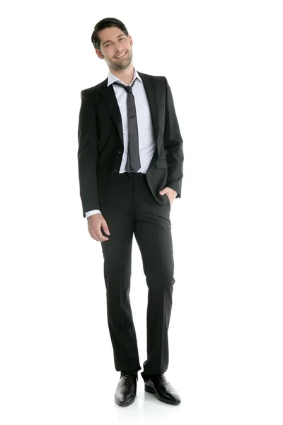 패션 전체 길이 우아한 젊은 검은 양복 남자 — 스톡 사진