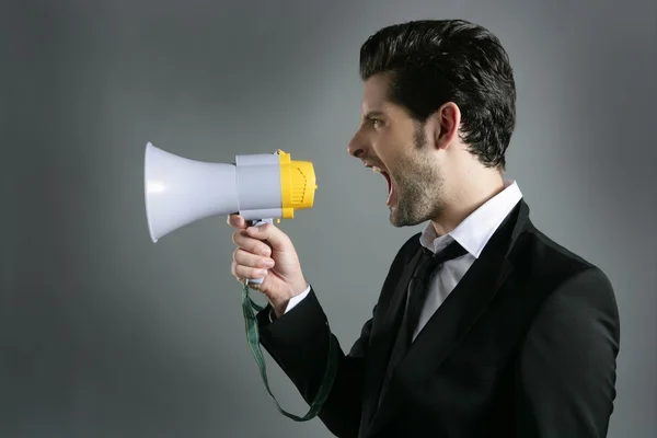 Bullhorn empresário megafone perfil gritando — Fotografia de Stock