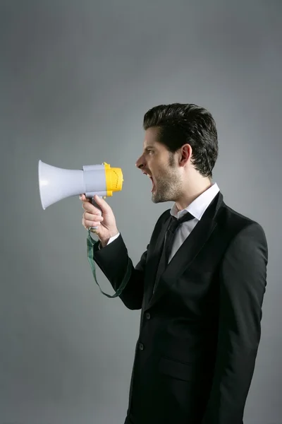 Bullhorn empresário megafone perfil gritando — Fotografia de Stock