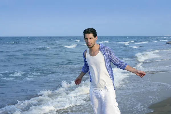 Mediterranean latin young man on beach — 스톡 사진