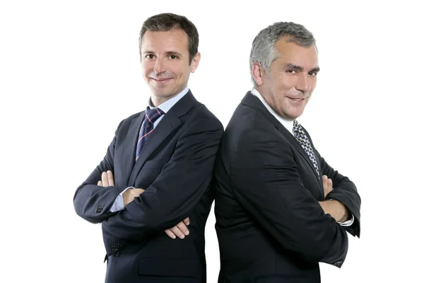 Twee volwassen zakenman poseren team samen — Stockfoto