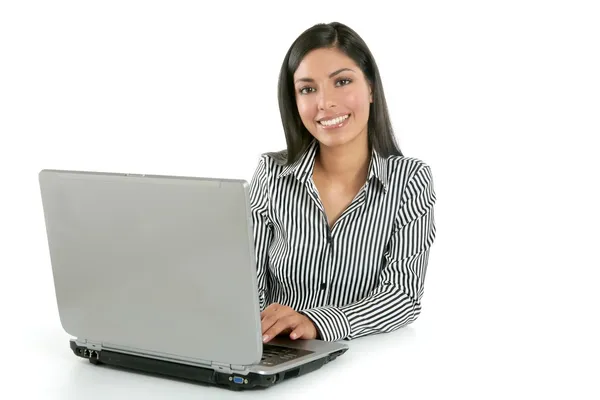 Schöne indische Brünette Geschäftsfrau Laptop — Stockfoto