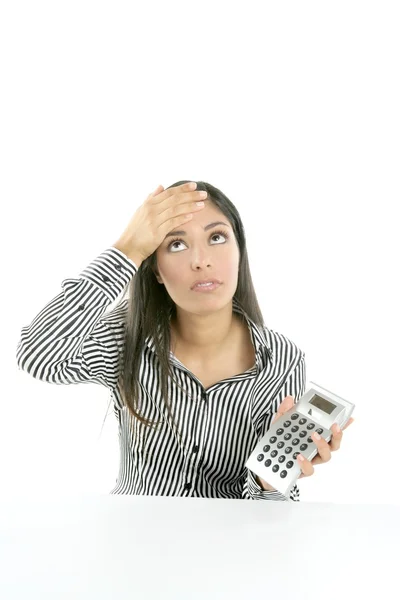 Mooie brunette zakenvrouw verdrietig over statistieken — Stockfoto