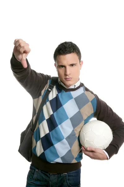 Felice giovane studente ragazzo con palla da calcio — Foto Stock