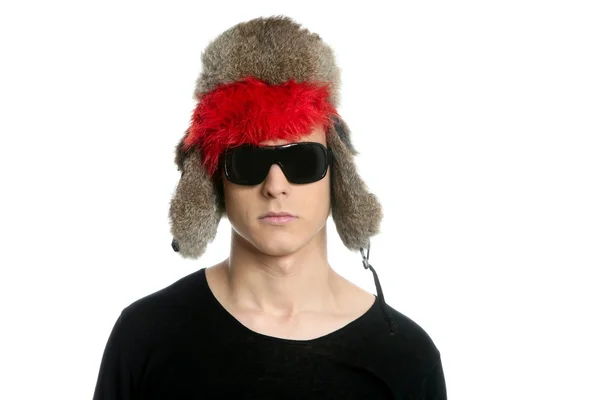 Crazy winter boy, snow hat, grunge modern look — Stock Photo, Image