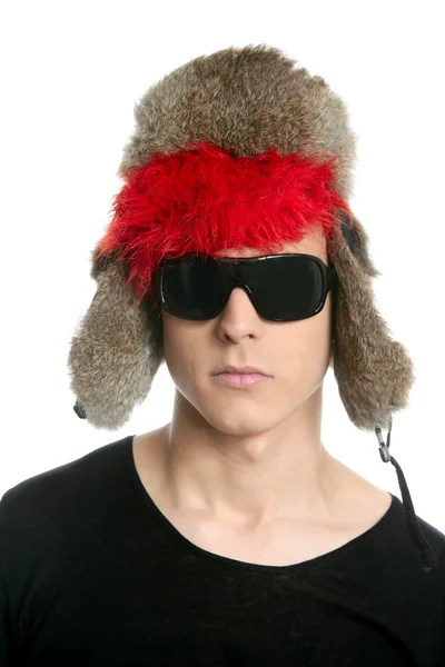 Crazy winter boy, snow hat, grunge modern look — Stock fotografie