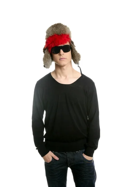 Crazy winter boy, snow hat, grunge modern look — Φωτογραφία Αρχείου