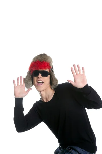 Crazy kış çocuk, kar şapkası, grunge modern bir görünüm — Stok fotoğraf