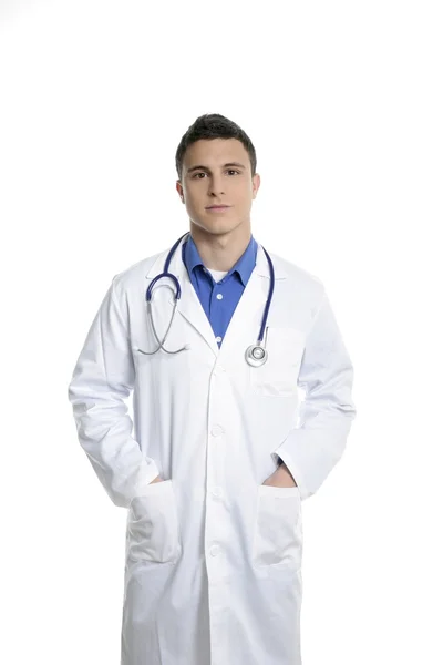 Νεαρός όμορφος γιατρός απομονωμένος στα λευκά — Φωτογραφία Αρχείου