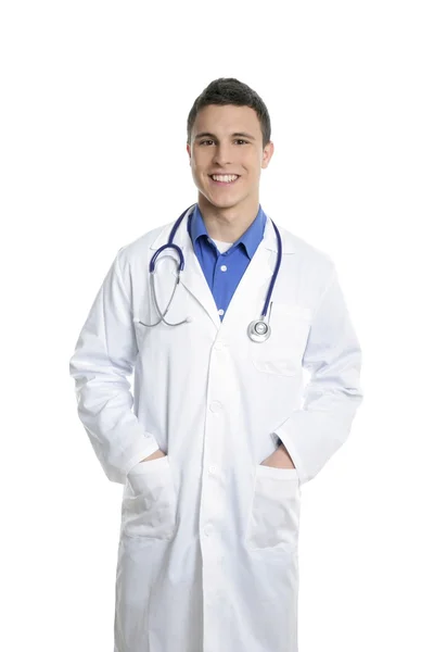 Νεαρός όμορφος γιατρός απομονωμένος στα λευκά — Φωτογραφία Αρχείου