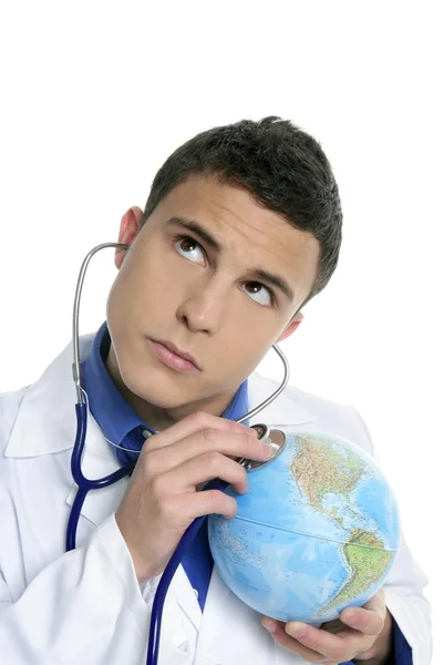 Doctor check the world map health — Stock Photo, Image