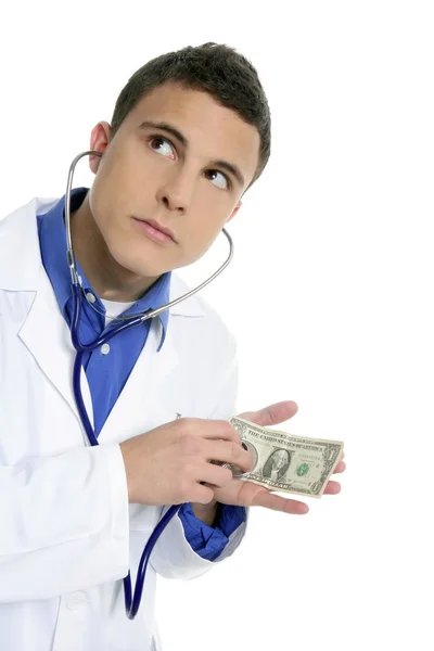 Arzt kümmert sich um Dollarschein-Gesundheit — Stockfoto