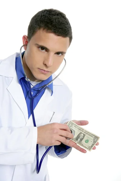 Médecin prenant soin de la santé billet dollar — Photo