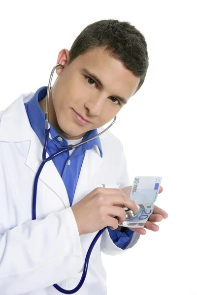 Arzt kümmert sich um 20-Euro-Schein — Stockfoto