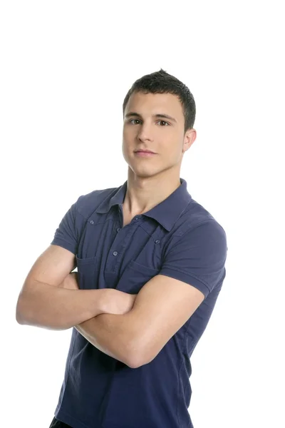 Portrét pohledný mladík s modrou košili — Stock fotografie