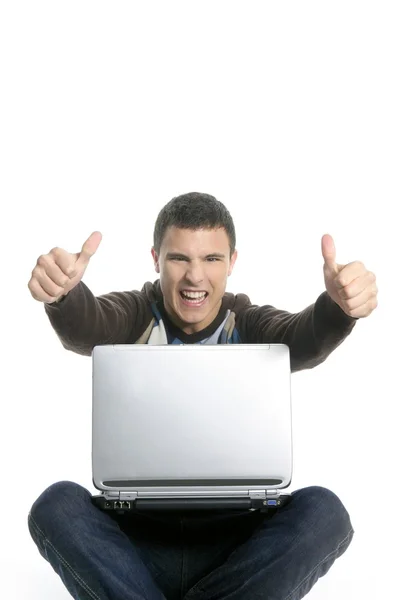 Öğrenci mutlu laptop, başarı hareketini ifade — Stok fotoğraf
