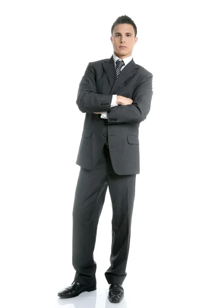 Empresário jovem levante-se, comprimento total em branco — Fotografia de Stock