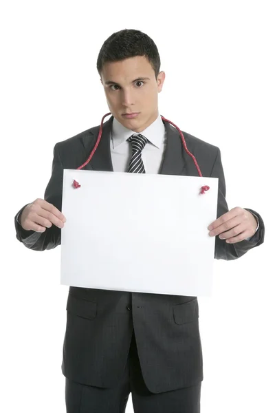 Young businessman with white copy space — Stock Photo, Image