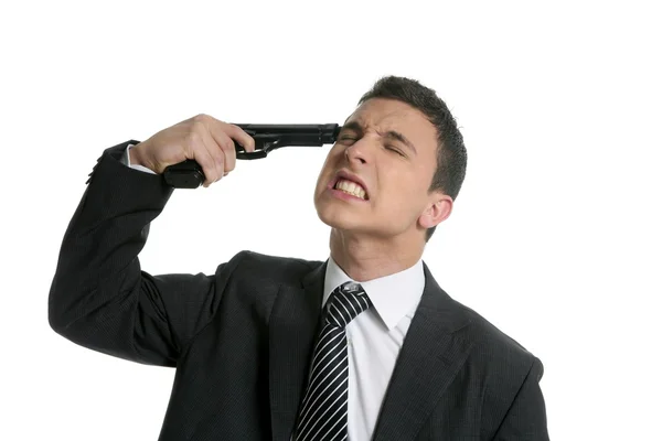 Бизнесмен пытается покончить жизнь самоубийством с помощью огнестрельного оружия — стоковое фото