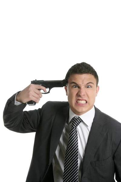 Бизнесмен пытается покончить жизнь самоубийством с помощью огнестрельного оружия — стоковое фото