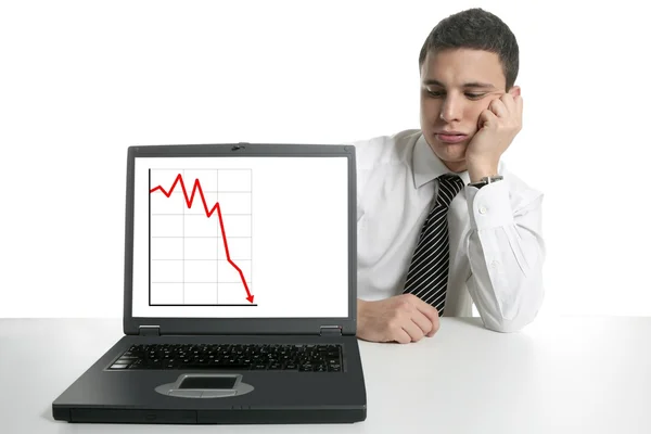 Geschäftsmann mit Laptop, schlechte Nachrichten — Stockfoto