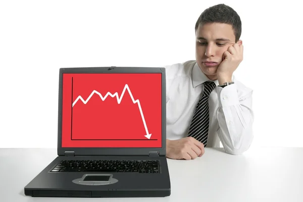 Geschäftsmann mit Laptop, schlechte Nachrichten — Stockfoto