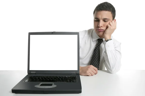 Uomo d'affari con computer portatile, cattive notizie — Foto Stock