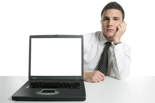 Biznesmen z laptopa, bad news — Zdjęcie stockowe