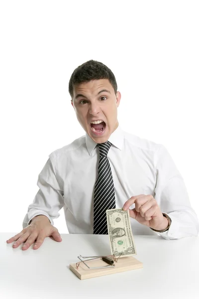 Businessman and dollar in a mouse trap — Stock Photo, Image