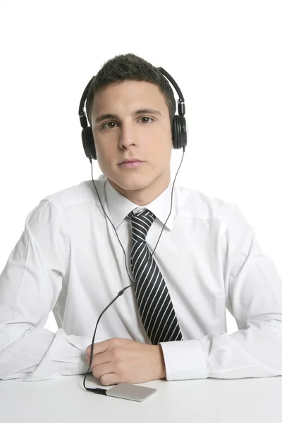 Interrupção de empresário em fones de ouvido de música de escritório — Fotografia de Stock