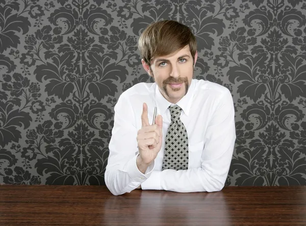 Businessman retro on office table salesperson — Stock Photo, Image