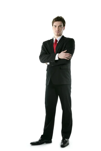 Full length suit tie businessman posing stand — Stock Photo, Image