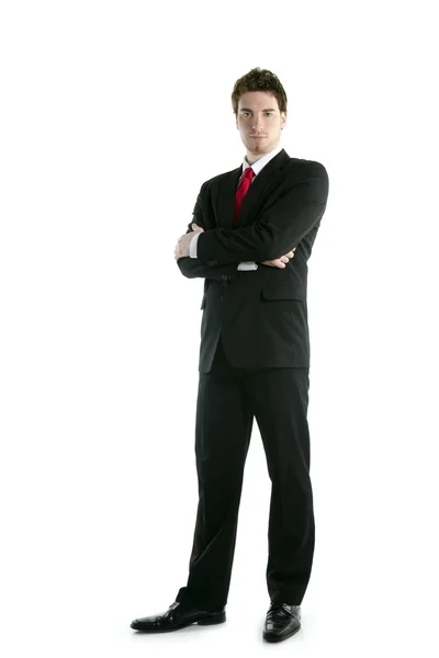 Lunghezza completa cravatta uomo d'affari posa stand — Foto Stock