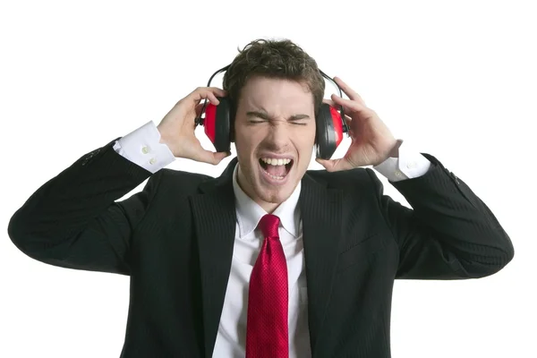 Auriculares hombre de negocios gesto de expresión de ruido —  Fotos de Stock