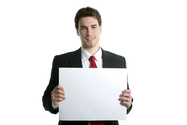 Kopierraum weißes Papier junger hübscher Geschäftsmann — Stockfoto