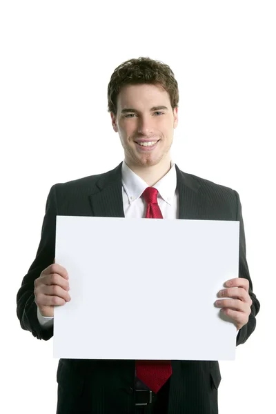 Kopierraum weißes Papier junger hübscher Geschäftsmann — Stockfoto