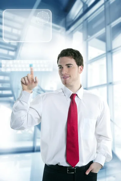 Businessman touch finger copy space pad — Stockfoto