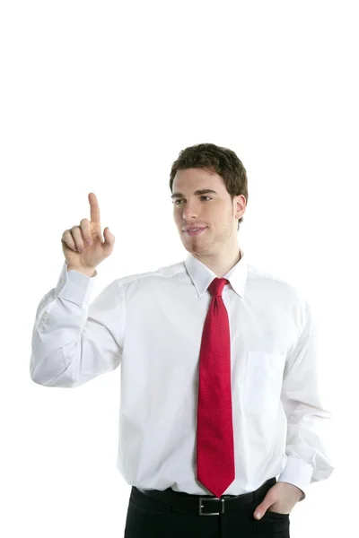 Businessman touch finger copy space pad — Stockfoto