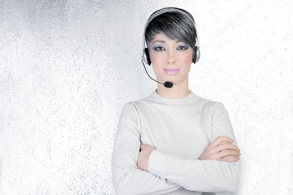 Headset silver futuristic woman headphones phone
