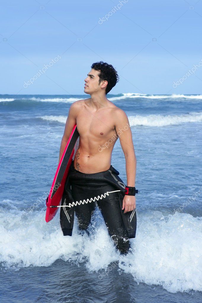 Beach summer beach portrait of young surfer — Stock Photo © lunamarina ...